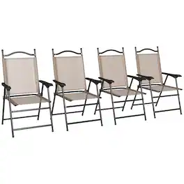 Outsunny - Folding Patio Chairs, Set of 4 Sports Chairs for Adults, Camping Chairs with Armrests - Brown