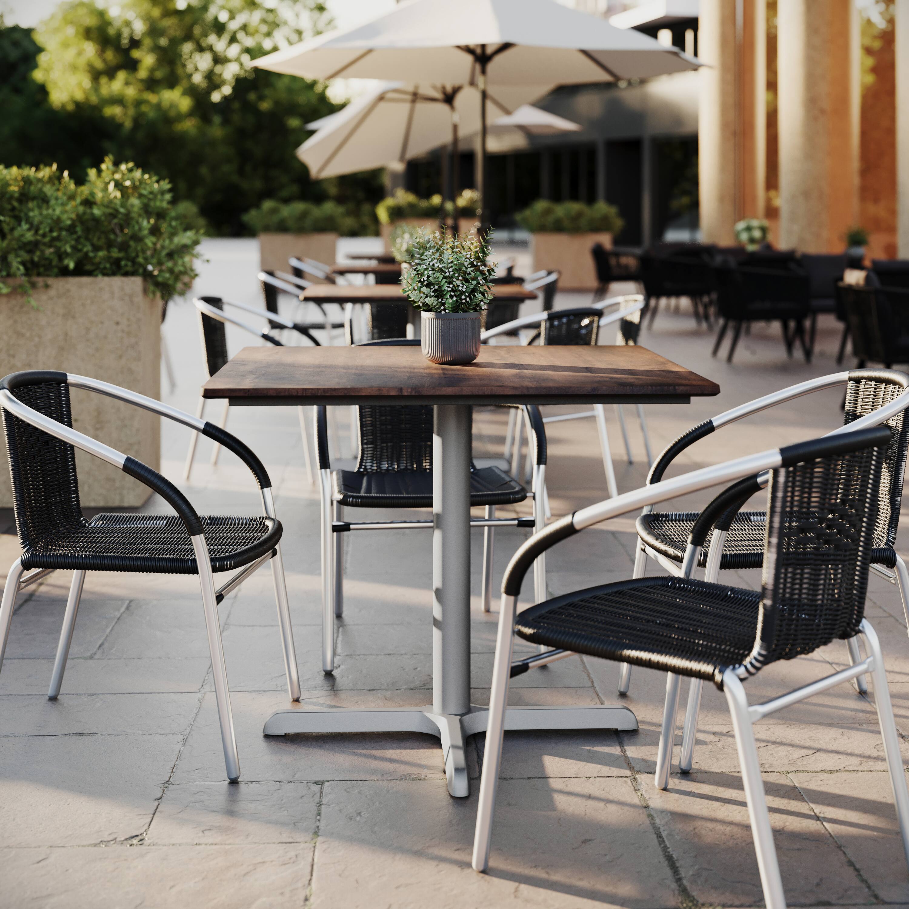 Alt View 1. Emma + Oliver - PureShield Indoor Outdoor Tabletop with Seam-Free Surface Innovation and Cast Iron Bistro Table Base - Dark Brown/Silver Base.