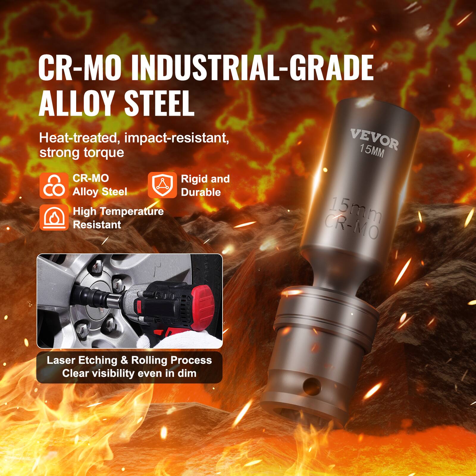CR-MO INDUSTRIAL-GRADE ALLOY STEEL
Heat-treated, impact-resistant, strong torque
CR-MO
Rigid and Durable
High Temperature Resistant
15mm
Laser Etching & Rolling Process
Clear visibility even in dim