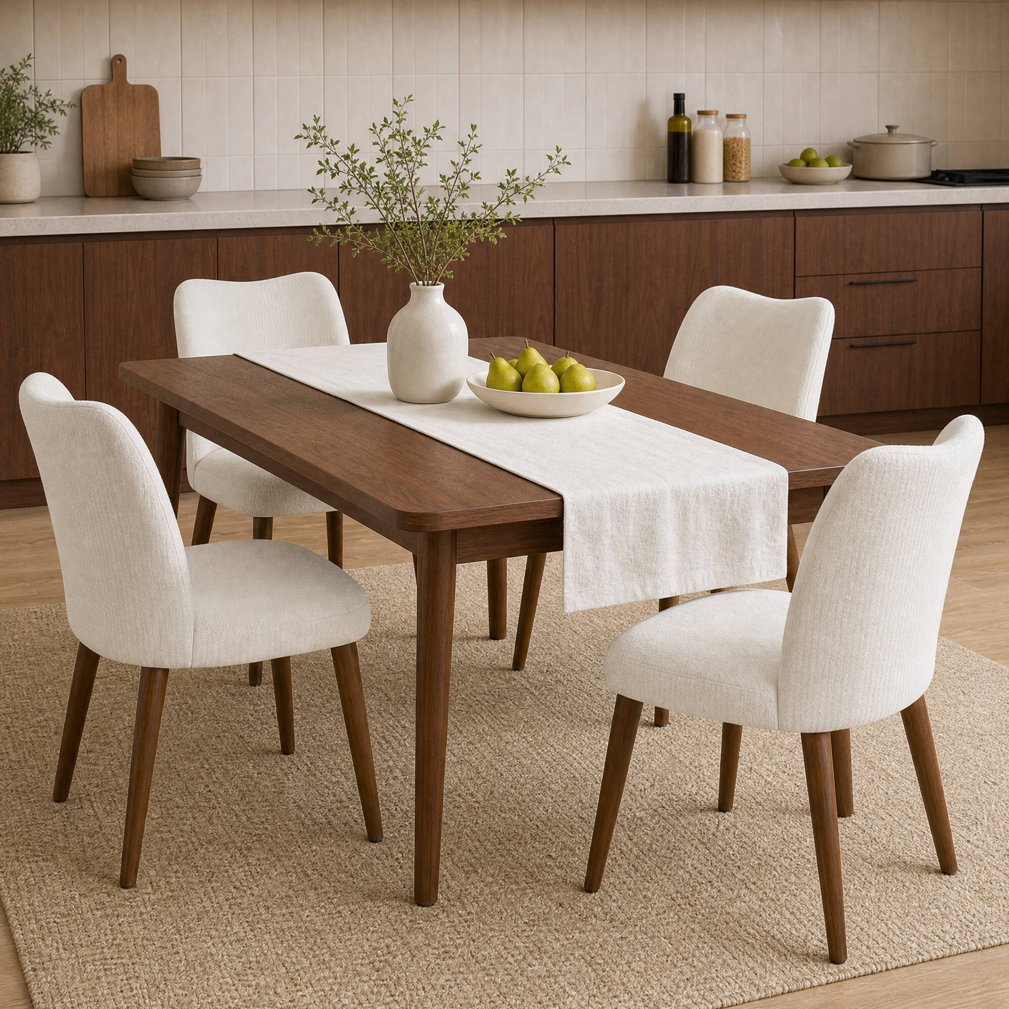 Alt View 6. KERDOM - Modern Dining Chairs Set of 2, Fabric Upholstered Kitchen Chair 2pcs for Restaurant, Cafe & Vanity, Armless Dinner Chair - Beige.