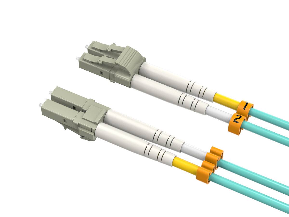 Angle. Cable Leader - OM4 LC to LC Fiber Patch Cable Multimode 50/125 Duplex 10G for SFP+ Transceivers, Switches, Servers, Patch Panels - Aqua.