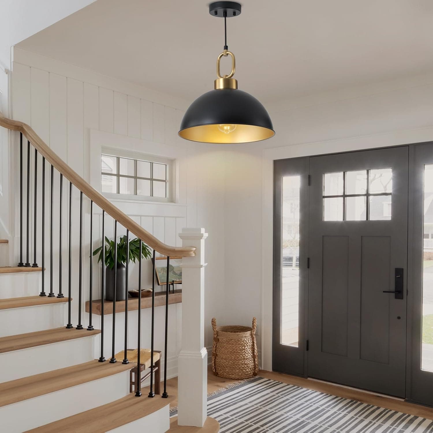 Alt View 2. FINEAK - 2-Pack 12.2" Matte Black Handle Pendant Lights - Modern Adjustable Height Vintage Industrial Hanging Fixtures.