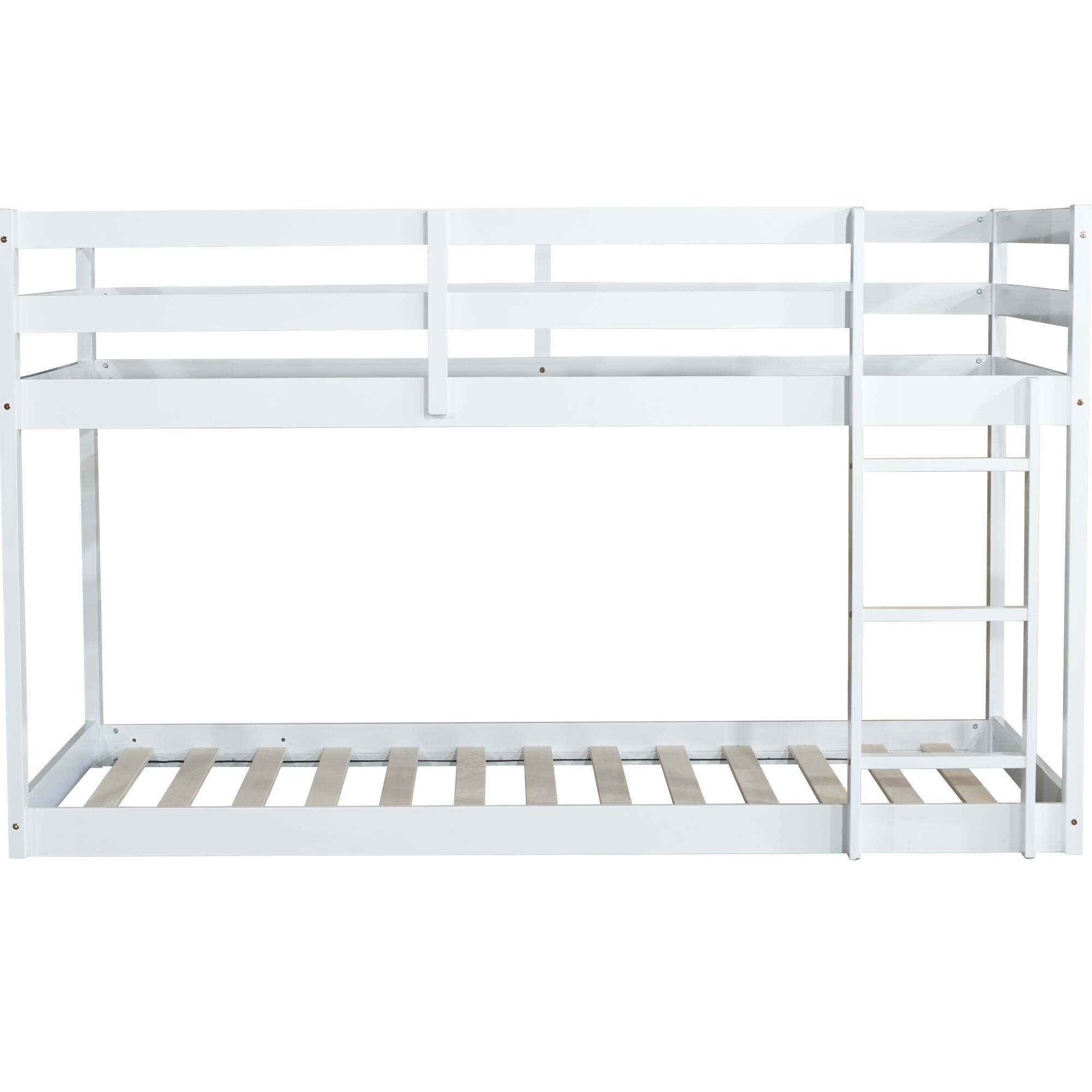 Alt View 4. GOODSILO - Solid Wood Twin Over Twin Floor Bunk Bed with Ladder and Strengthened Slats for Enhanced Stability - White.