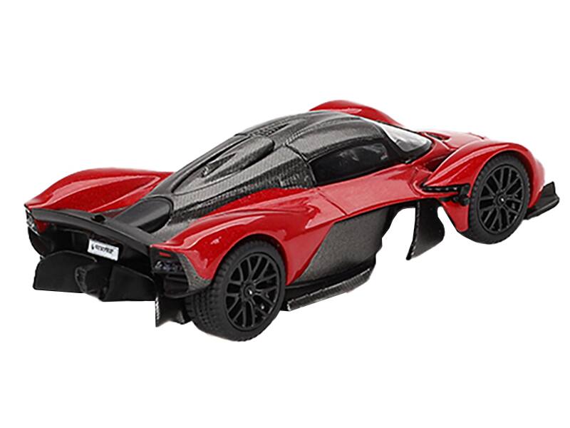 Left. Mini GT - Aston Martin Valkyrie Hyper Red with Carbon Top Limited Edition to 3960 pieces Worldwide 1/64 - Red.