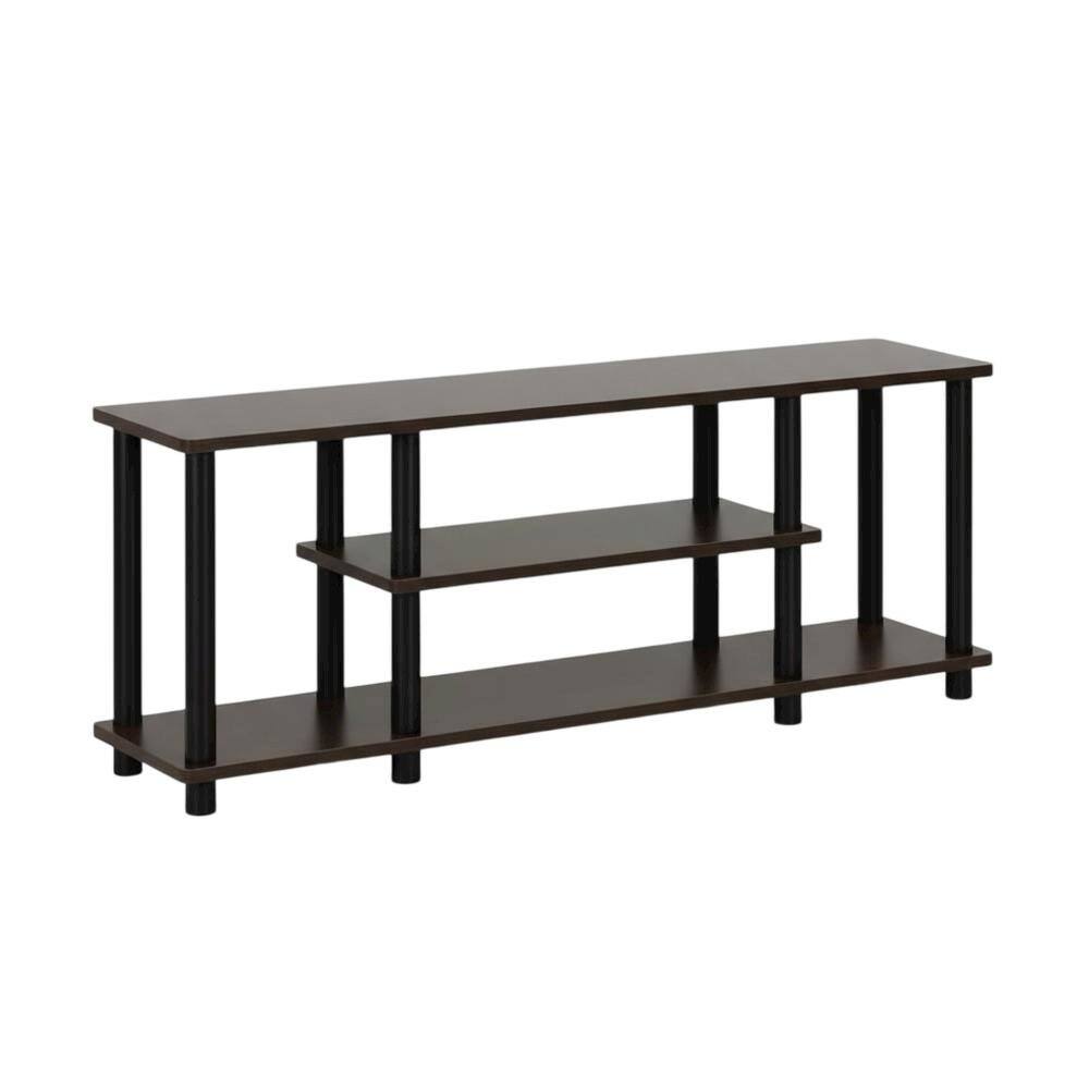 Alt View 3. FurniFact - Dark Brown/Black 3-Tier TV Stand with Composite Wood and Plastic Poles - Brown Black.