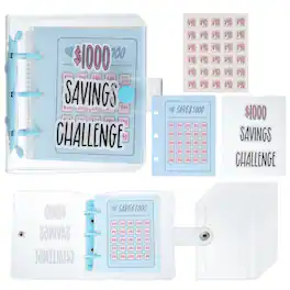Unique Bargains - 1000 USD Savings Challenge Book, Money Saving Binder with 25 Reusable Envelopes for Budgeting & Financial Planning - Pure Blue