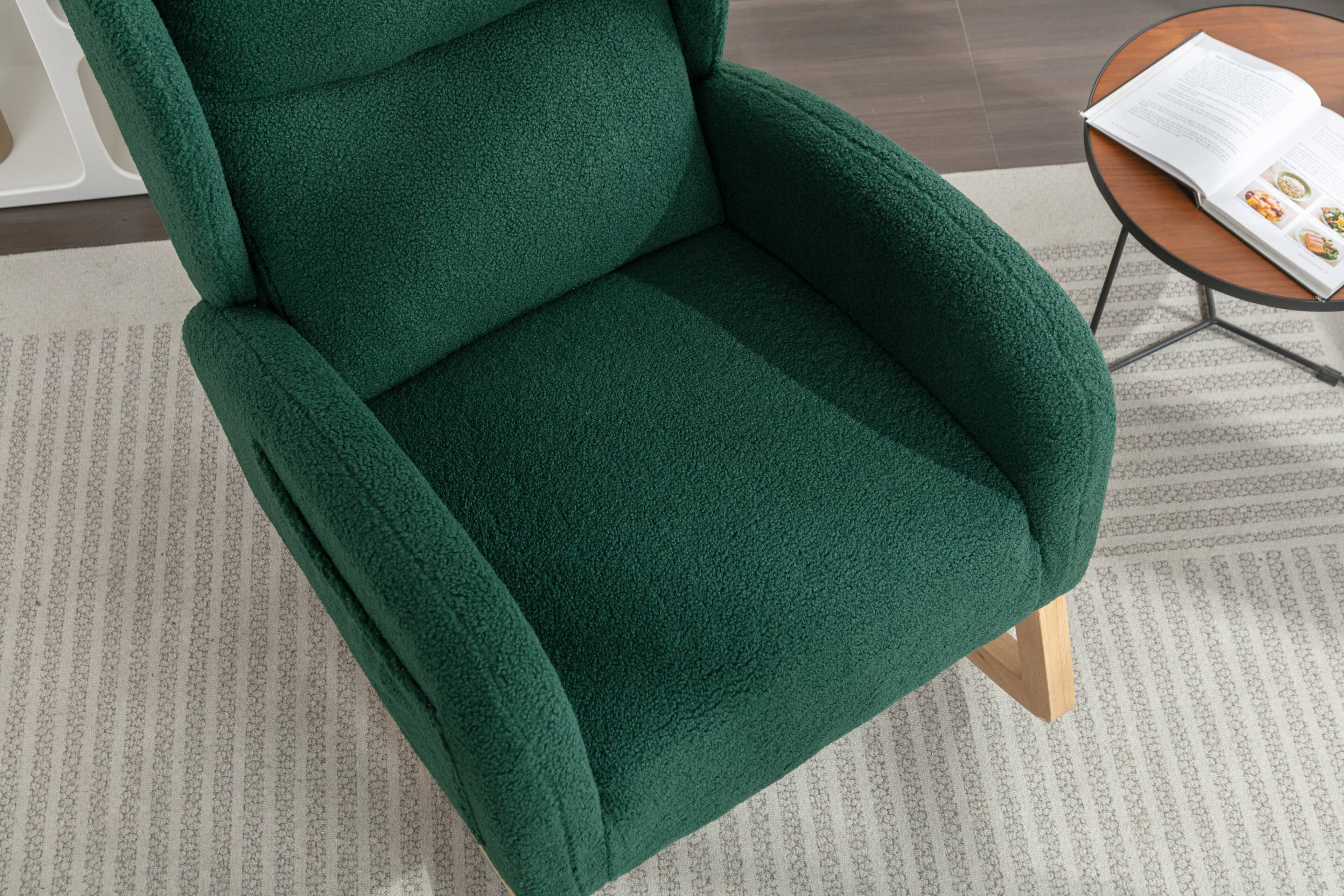 Alt View 2. Anysun - Teddy Fabric Rocking Chair With Packet Wood Legs - Green.