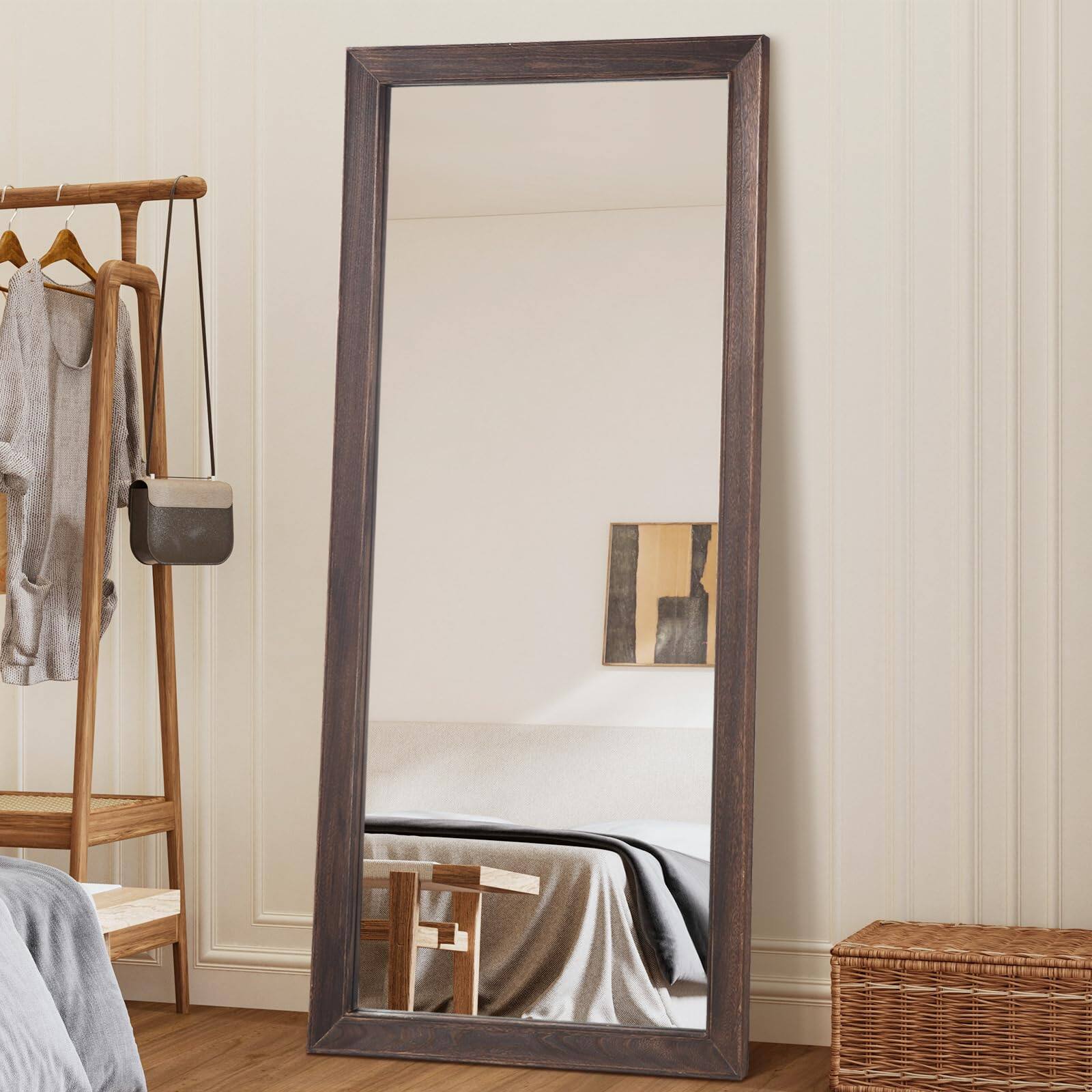 Alt View 1. Hanke - Rustic Farmhouse Full Length Mirror Wood Frame Large Floor Free Standing Leaning Wall For Bedroom Living Room - Rustic Brown 64"L x 21"W.