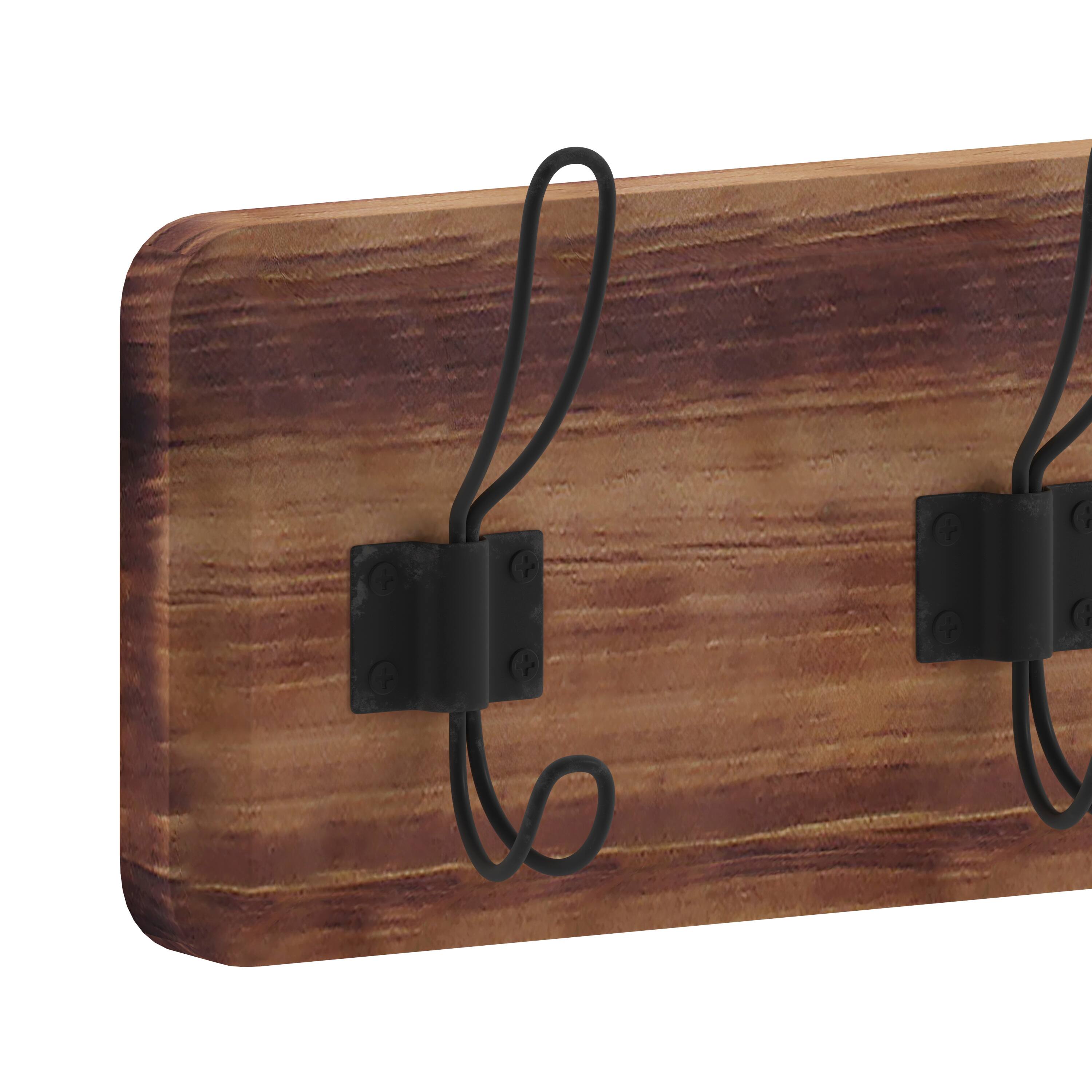 Alt View 10. Emma + Oliver - Wade Rustic Wall Hanging Storage Rack with 5 Hooks for Entryway, Kitchen, Bathroom and More - Rustic Brown.