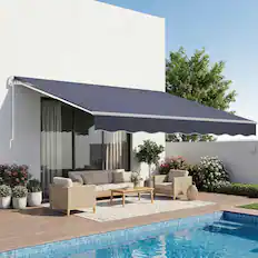 Front. VEVOR - Manual Retractable Awning, 11.5' x 9.8' Outdoor Patio Awning Retractable Sun Shade, Patio Door Window Water-Resistant - Dark Gray.
