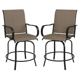Outsunny - Bar Stools Set of 2, 360° Swivel Bar Height Chairs - Tan