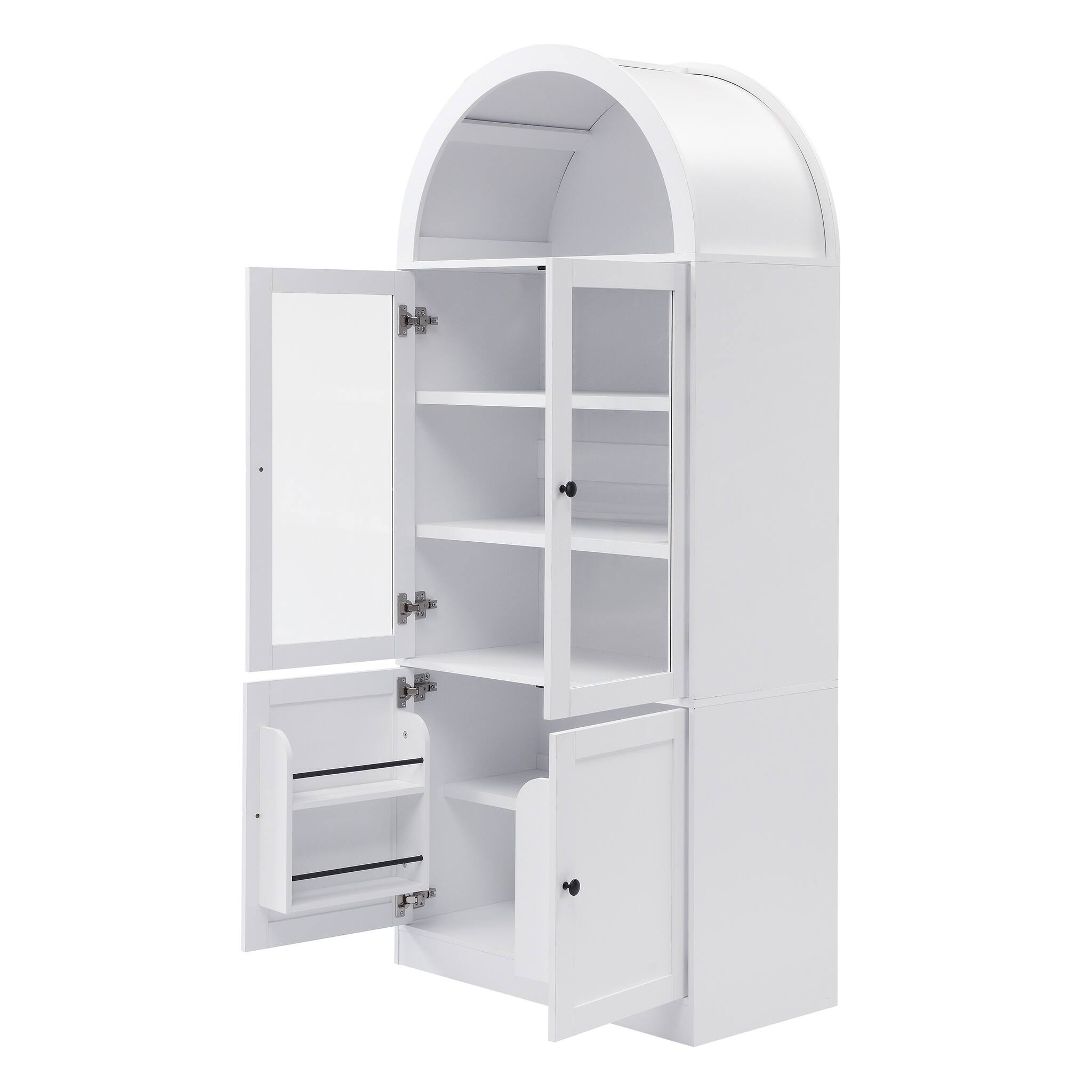 Alt View 5. Forest'nSky - 31.5 in. W x 15.7 in. D x 71.25 in. H White Arched Top Storage Cabinet with Tempered Glass Doors and Soft Close Hinges - White.