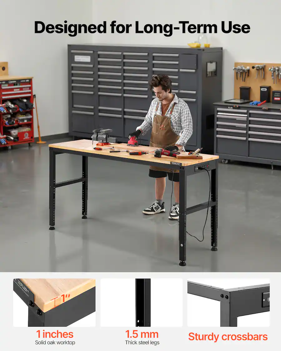 VEVOR Adjustable Workbench, 2000 lbs Capacity, 61 x 20 inch Heavy Duty ...