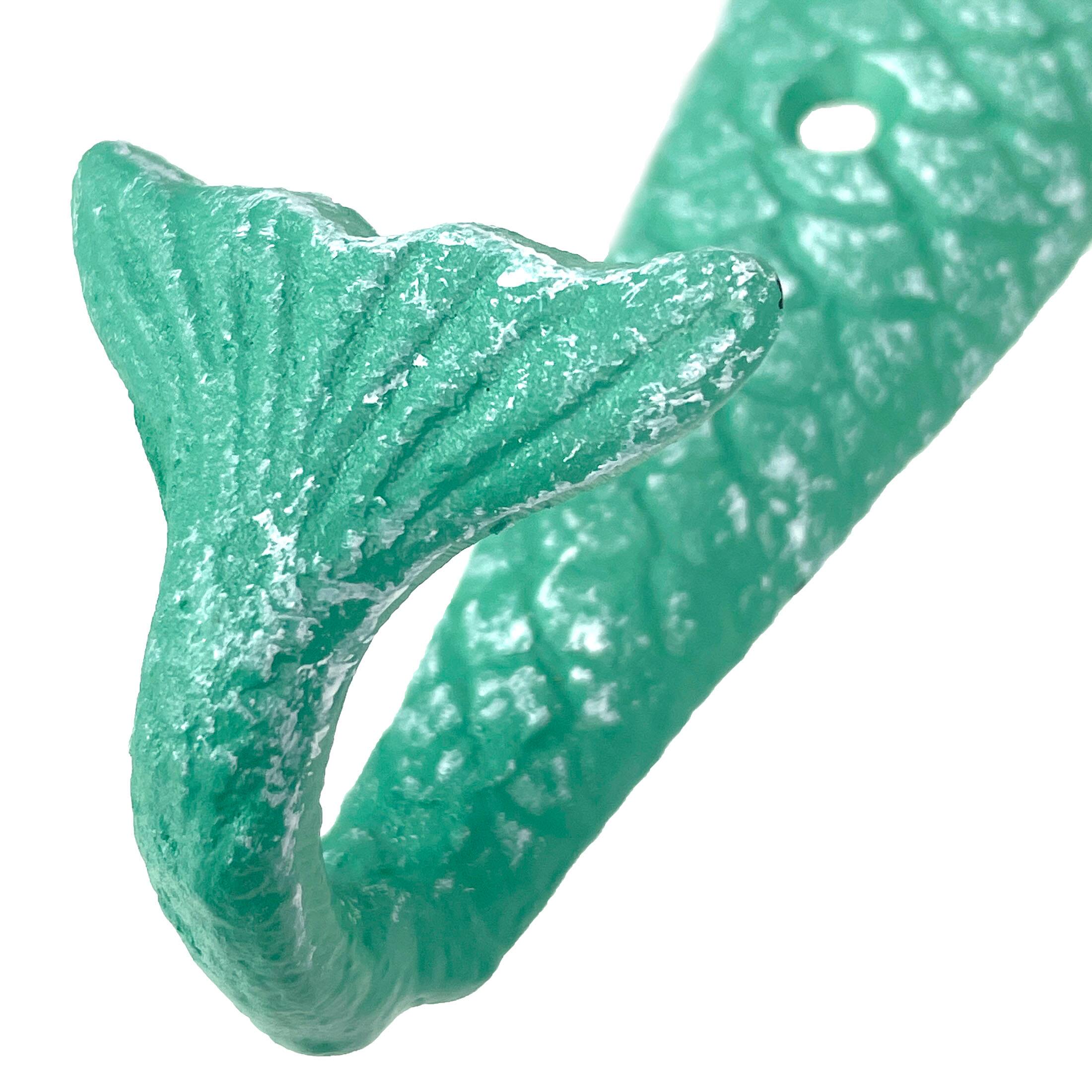 Alt View 8. Chesapeake Bay - Set of 8 Cast Iron Mermaid Tail Wall Hooks Green Nautical Coastal Decor - Green.