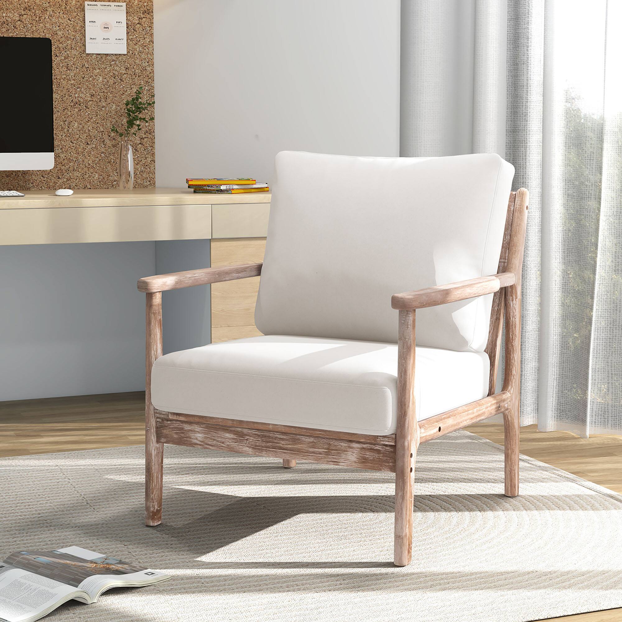 Alt View 3. Gymax - Gymax Wooden Accent Chair 2 Set Armchair w/ Solid Wood Frame Removable Seat Cushion - Beige.