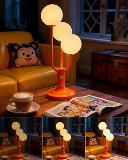Reds Spade - Mid Century Globe Table Lamp Dimmable Modern Lights Desk Warmwhite Bedside For Bedroom Living Room Study - 3 Globe-Orange