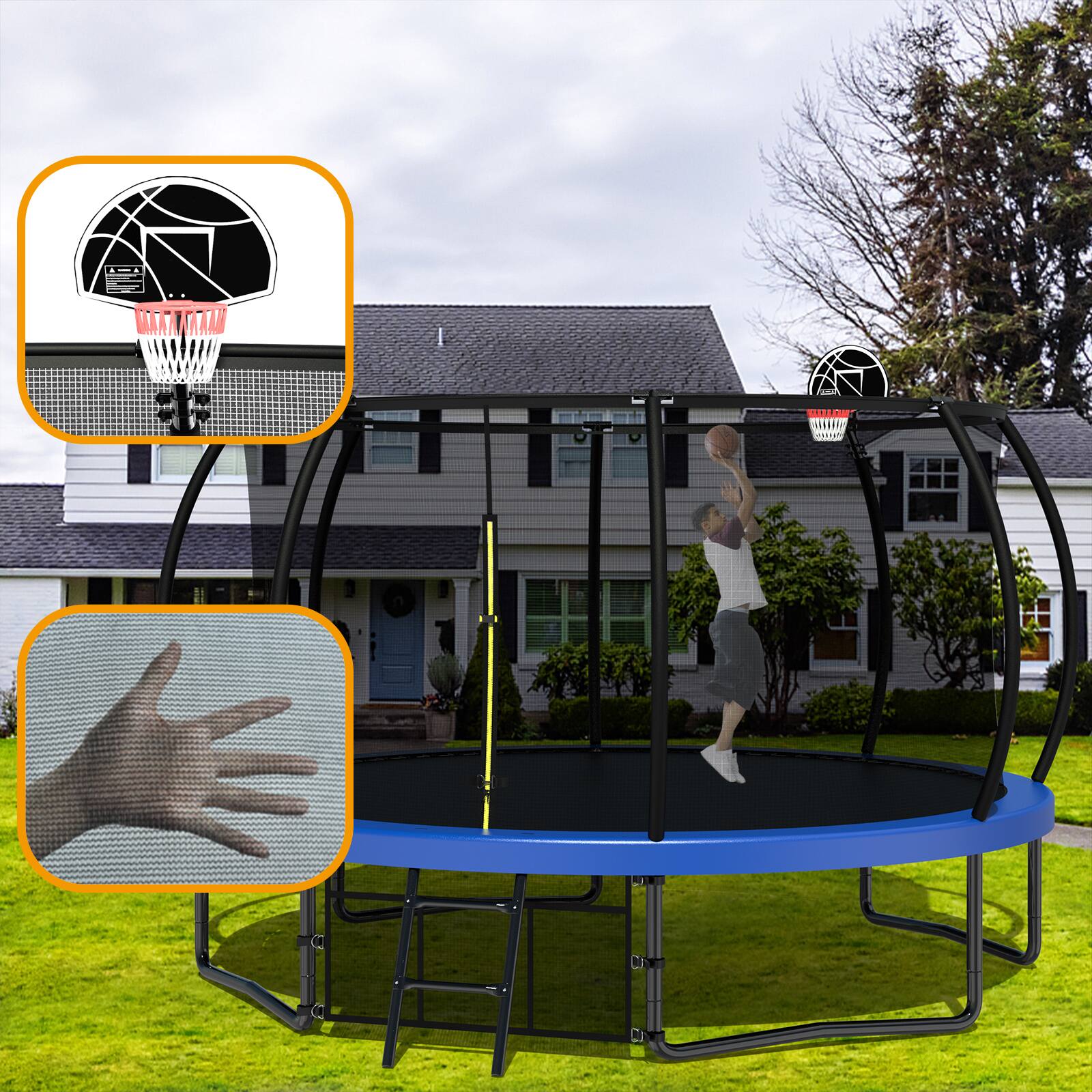 Left. Aukfa - 12FT Kids Trampoline with Safety Enclosure Net & Ladder - Outdoor Recreational Trampoline for Children.