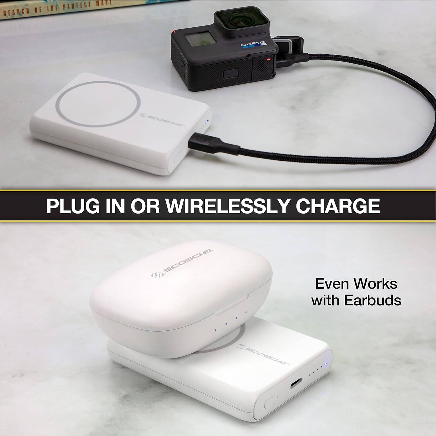 PLUG IN OR WIRELESSLY CHARGE

Even Works with Earbuds