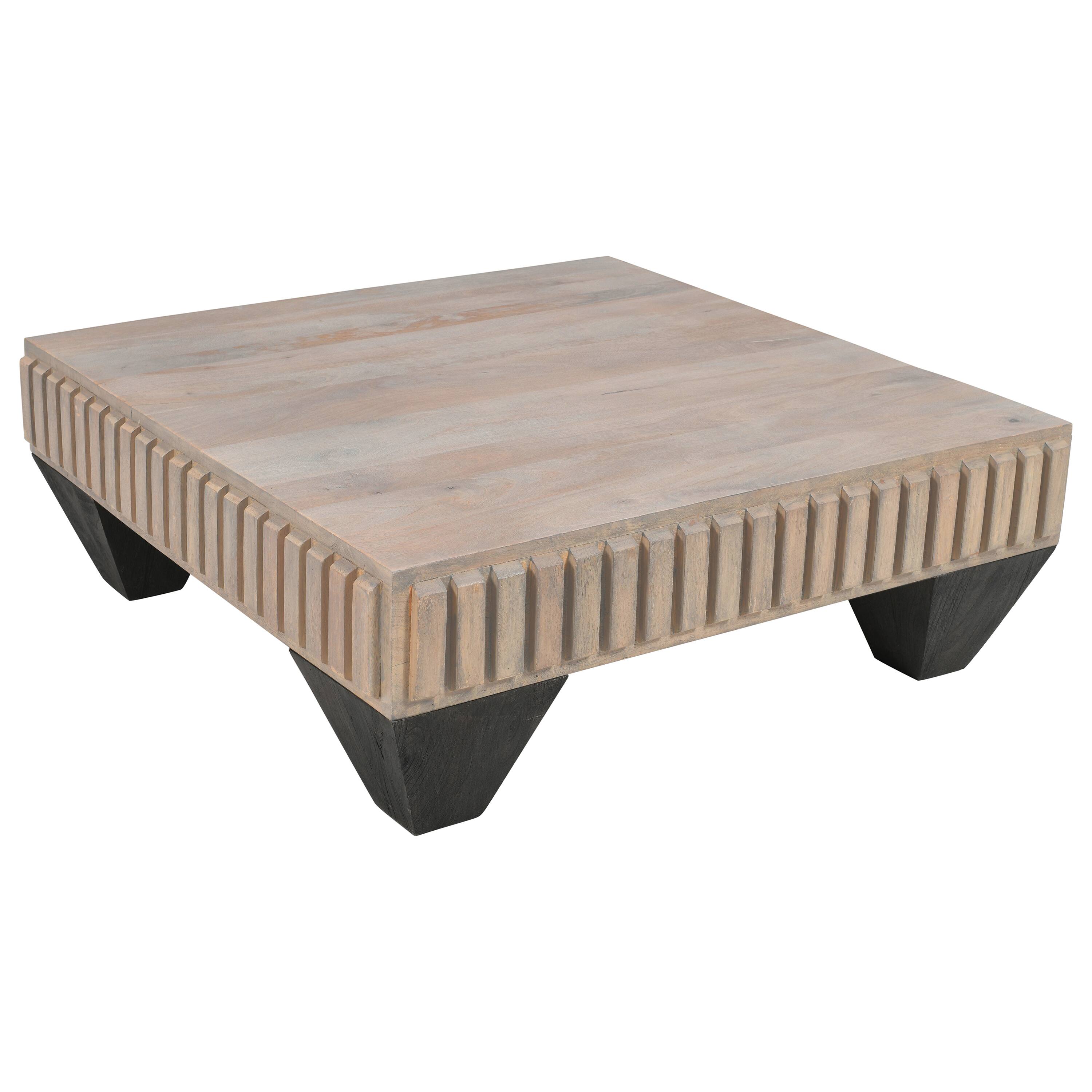 Manhattan Lane - Tokyo Inspired 36 Inch Square Mango Wood Coffee Table-Handcrafted with Elegant Sandblasted Finish and Tapered Legs - Gray