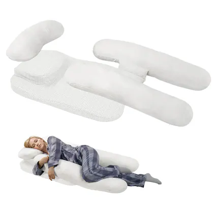 Front. wowmax - Side Sleeper Pillow - Ergonomic H-Design for Neck Pain Relief with Foam Wedge (White) - White.