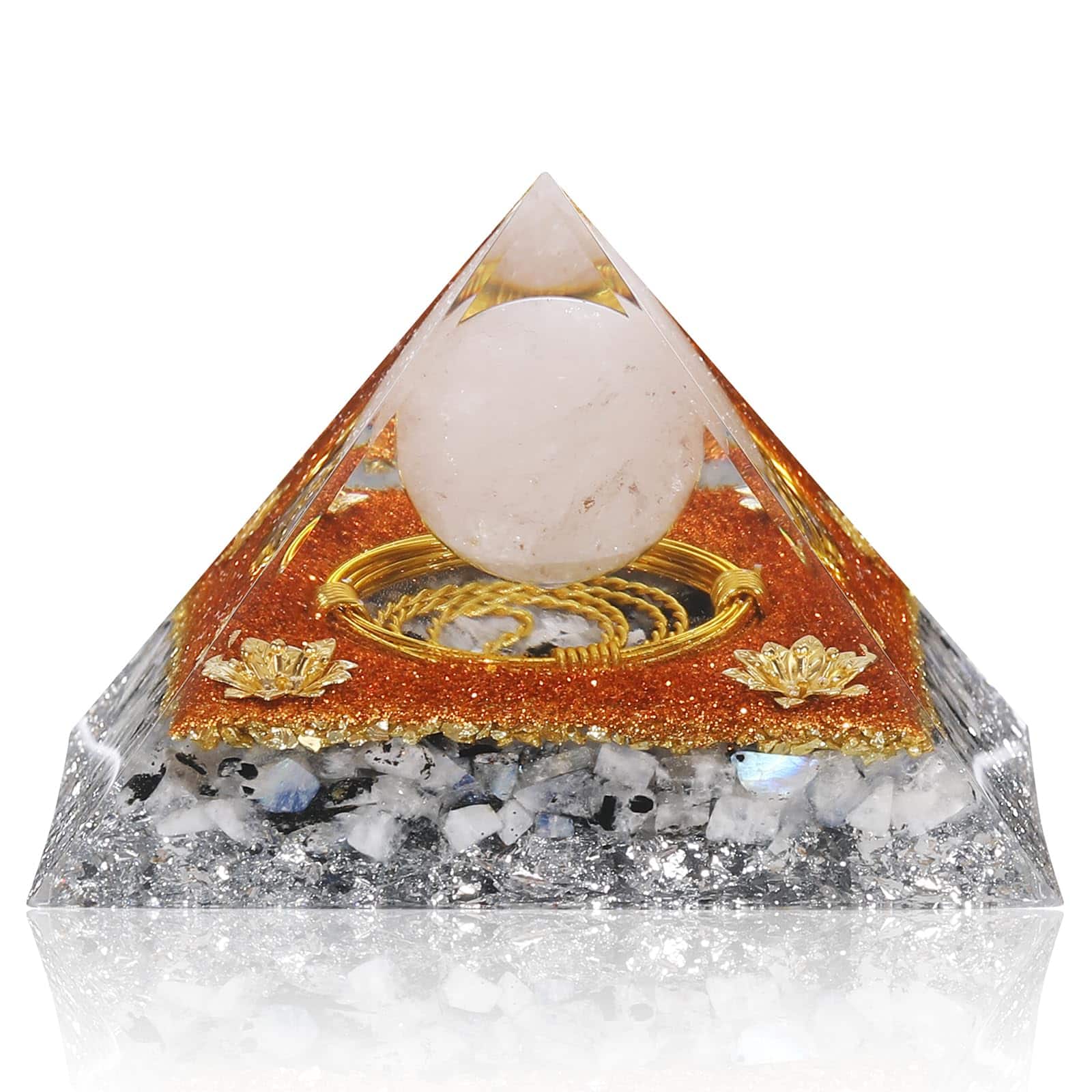 Hanke - Rainbow Moonstone Orgone Pyramid for Positive Energy Meditation Chakra Healing Gift - White Crystal&moonstone