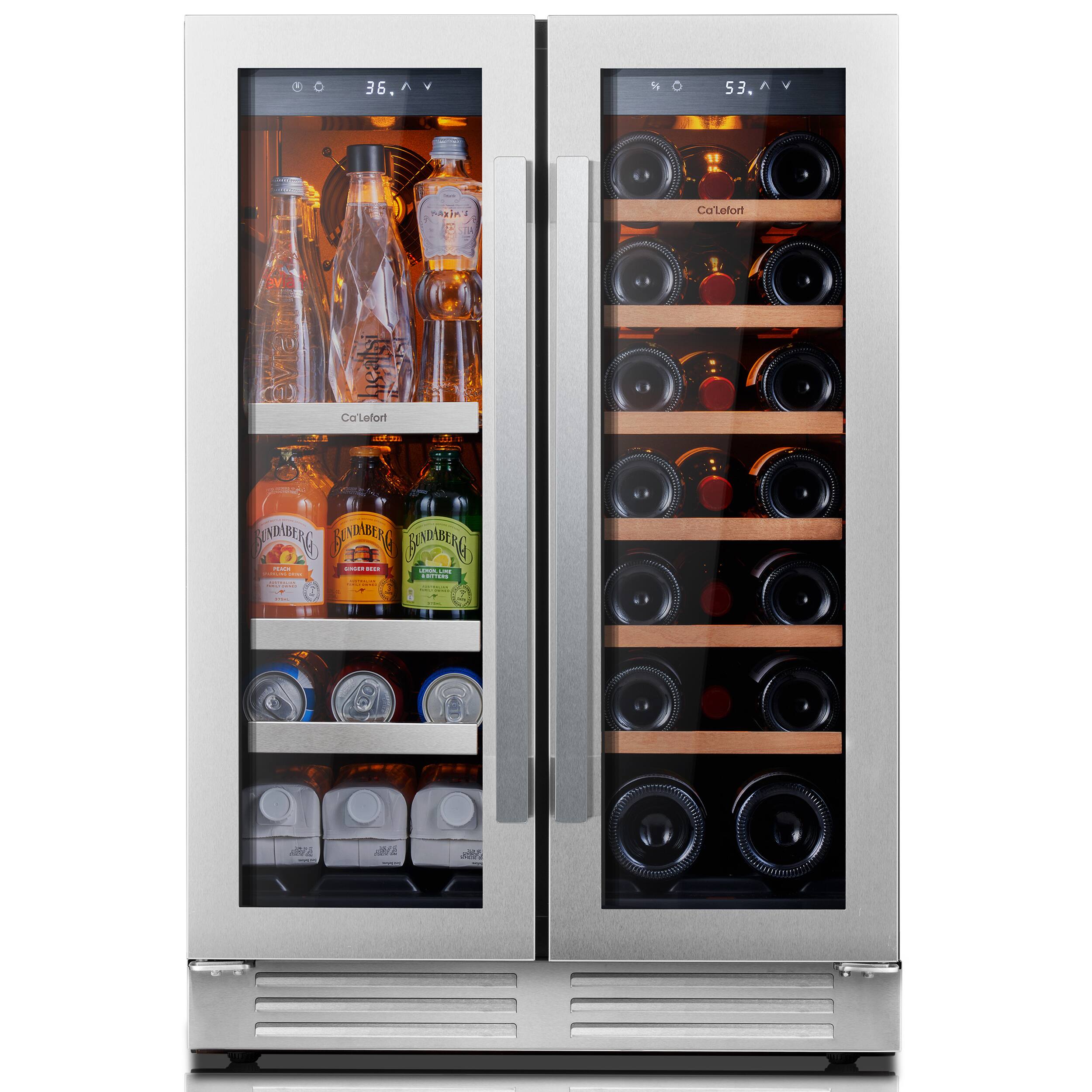 Ca'Lefort - 24" Dual Zone Wine and Beverage Cooler, 60 Cans + 20 Bottles, 36-72°F Dual Zone, LED, Glass Door - Stainless Steel