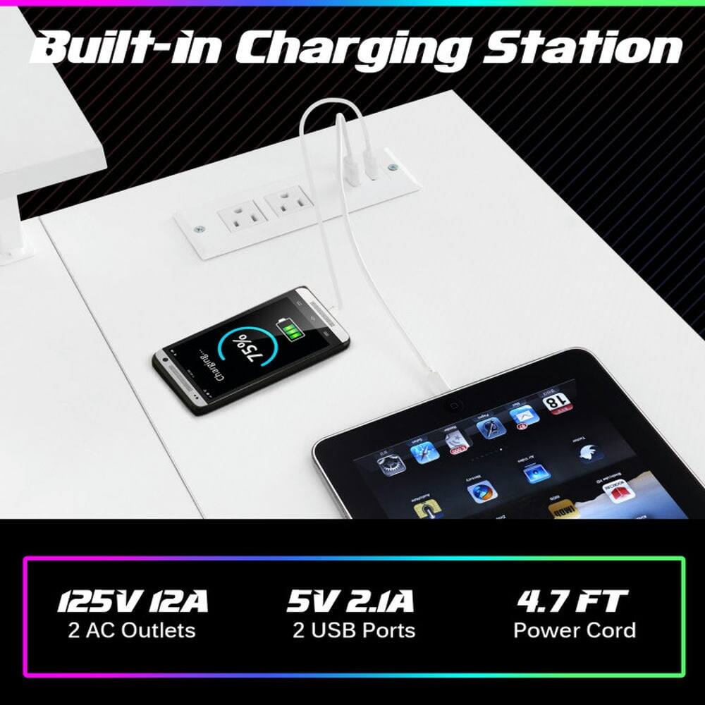 Built-in Charging Station

- 125V 12A
- 2 AC Outlets
- 5V 2.1A
- 2 USB Ports
- 4.7 FT Power Cord