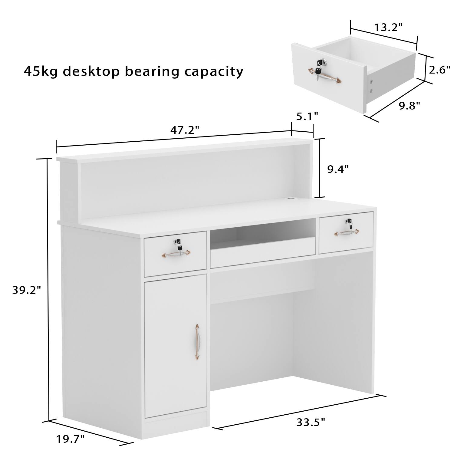 13.2" Desktop Bearing Capacity 2.6" 47.2" 5.1" 9.8" 9.4" F 39.2" 19.7" 33.5"