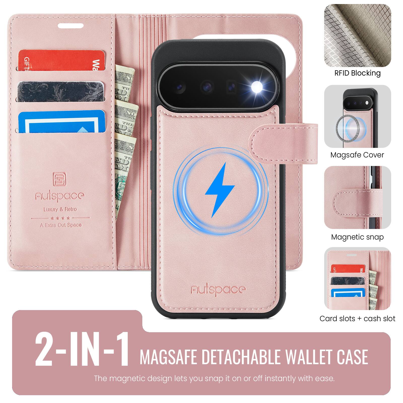 Dteck 2 in 1 Magnetic Leather Wallet Phone Case for Google Pixel 11 Pro ...