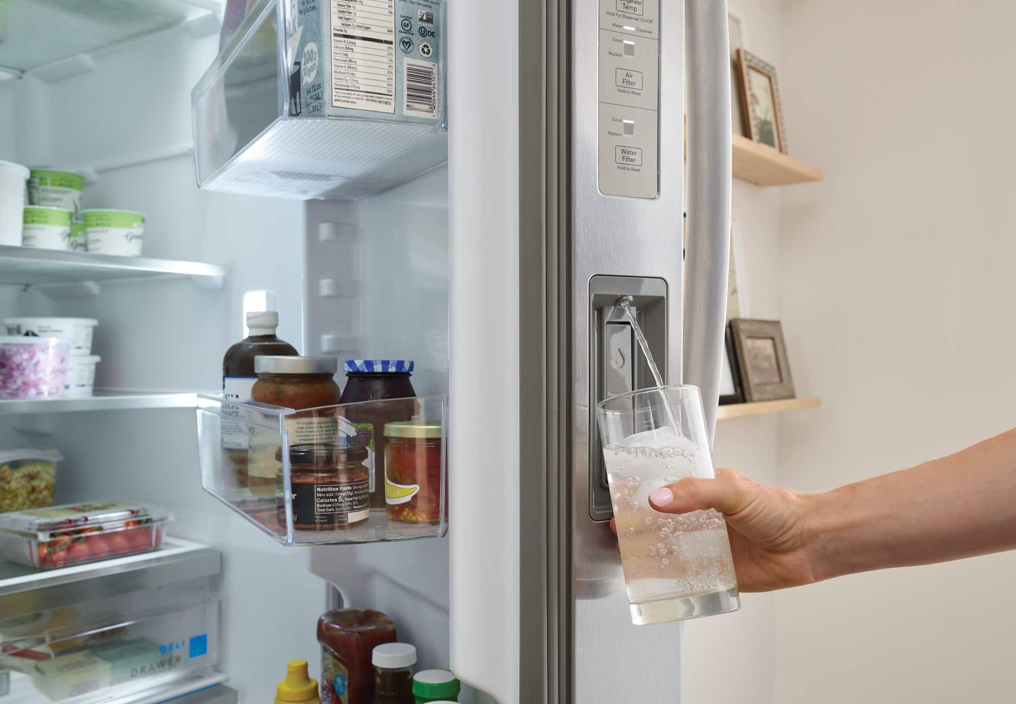 The text on the image reads: "a a Riya N G i - - I . - AL . a - M 7 I aideas Temp TA to Tnoeen SurE - - - Sebes Ai Filtar nA - Ntoe Water Fiter - & J T T Nutriion FAm I I - Caories 5. - J - IA DELI DRAWER."