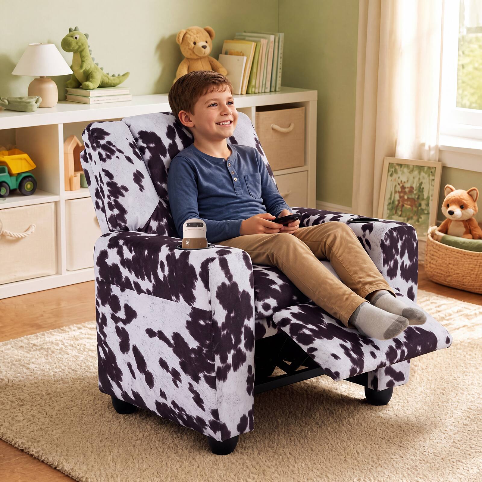 Alt View 3. Costway - Costway Kids Recliner with Cup Holder with Adjustable Backrest & Footrest for Boys & Girls - Zebra.