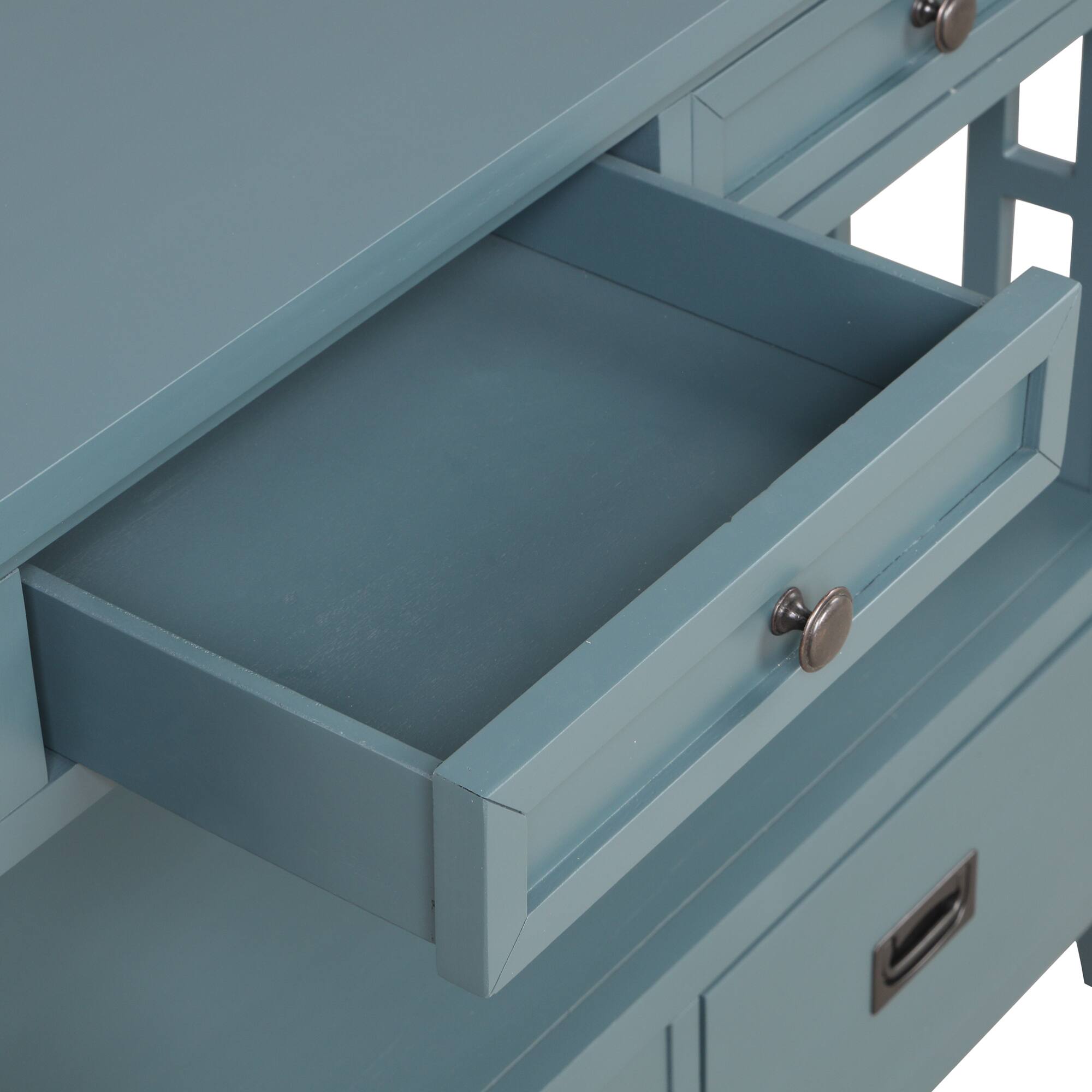 Alt View 6. GOODSILO - Farmhouse Pine Wood Console Table with Drawers and Storage Shelf for Entryway Living Room Bedroom Hallway Kitchen - Blue.