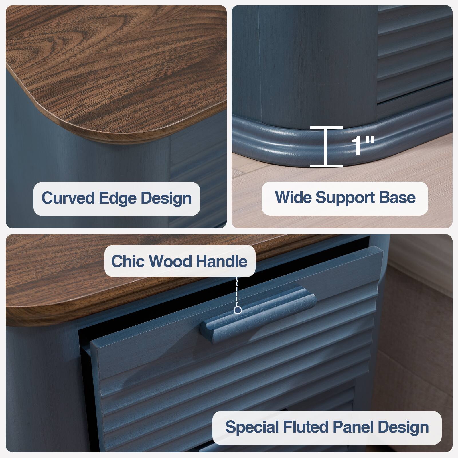 - Curved Edge Design
- Wide Support Base
- Chic Wood Handle
- Special Fluted Panel Design