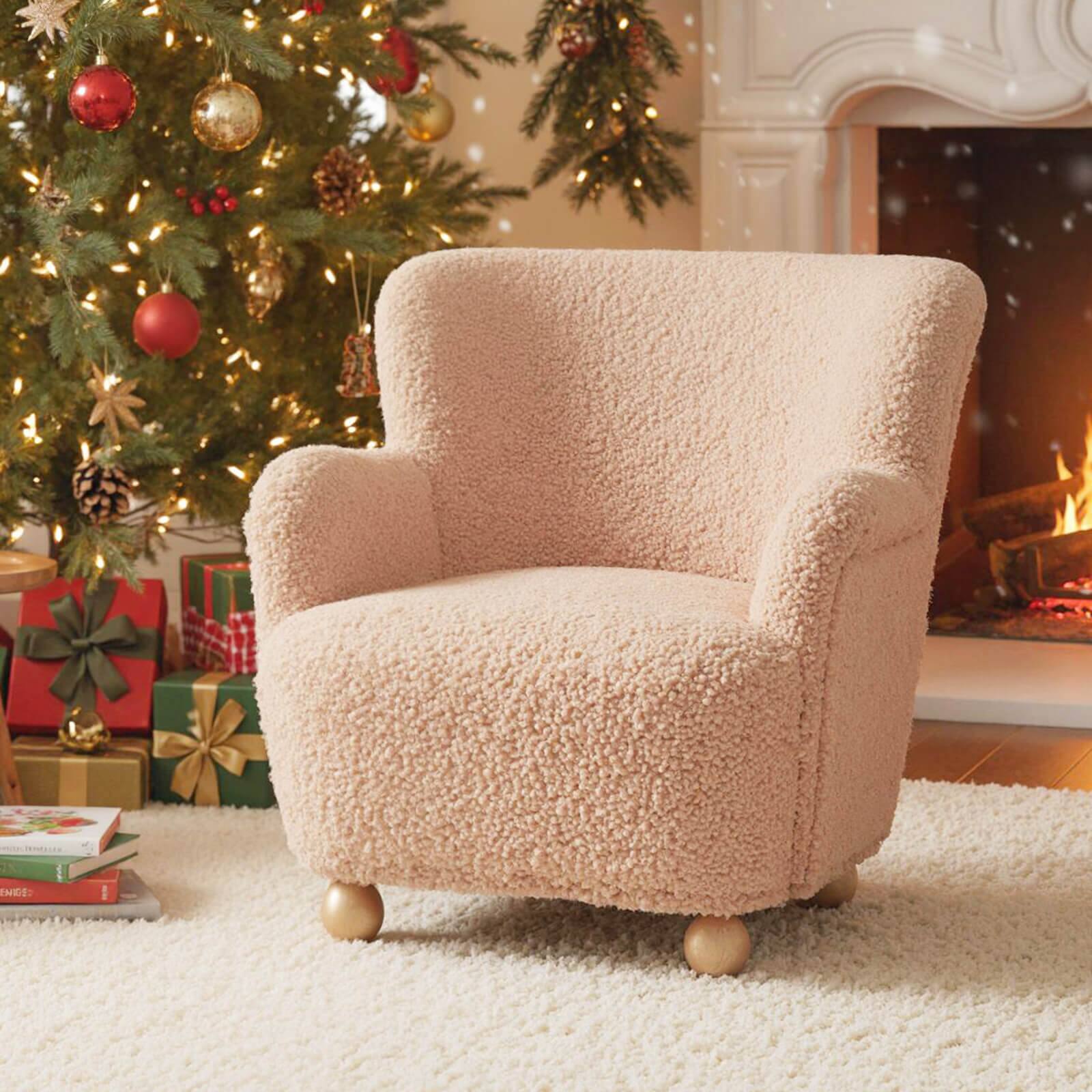 Alt View 1. Costway - Costway Sherpa Kids Sofa with Solid Rubber Wood Legs for Boys & Girls Aged 3+ for Bedroom - Nude Pink.