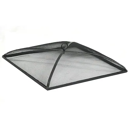 Front. Sunnydaze - 31 in Square Steel Mesh Fire Pit Spark Screen - Black.