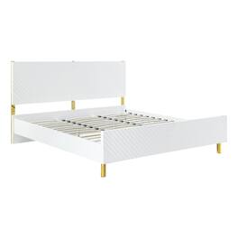 Manhattan Lane - Tyra Modern Wood King Bed, Panel Headboard, Textured Chevron, White, Gold - White, Gold