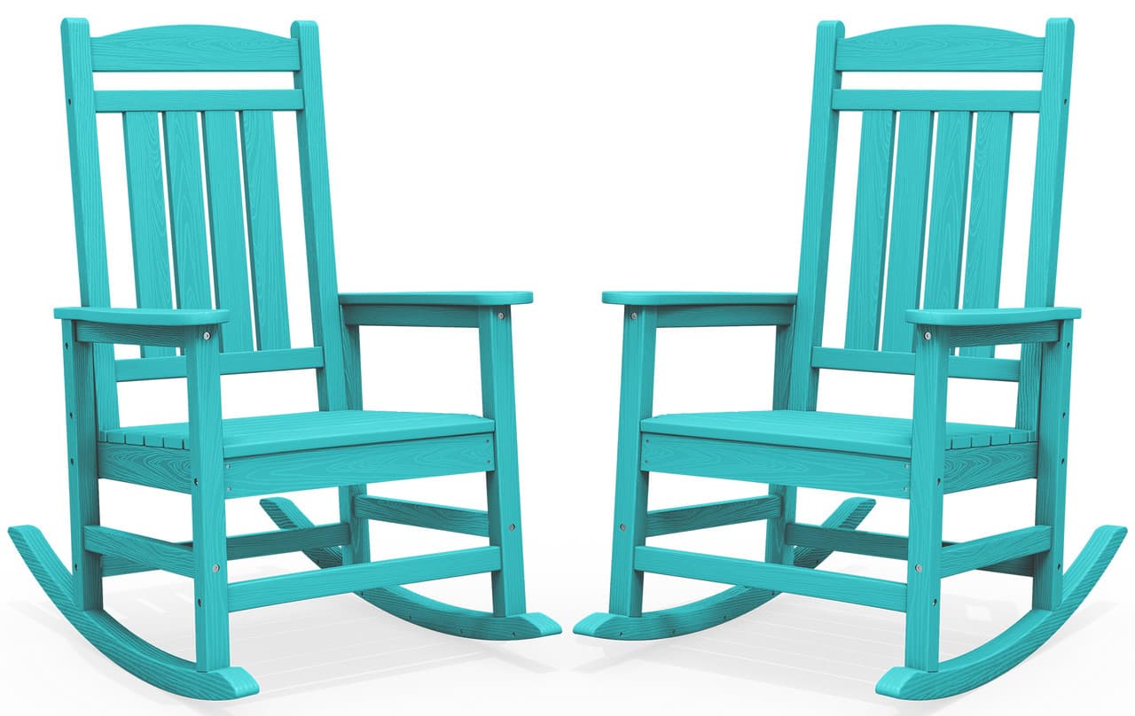 SERWALL - Outdoor Rocking Chair Set of 2, Patio Rocking Chair, HDPE All-Weather Oversized Outdoor Rocking Chair - Aruba