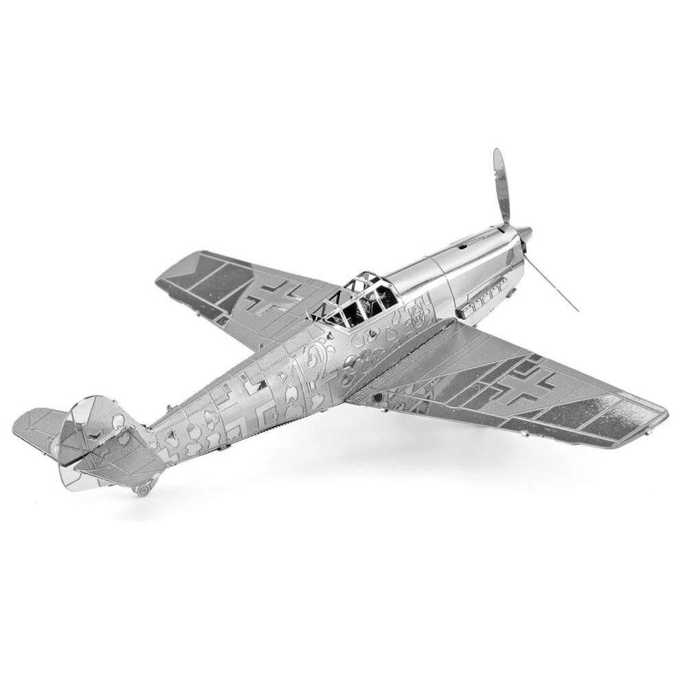 Left. Metal Earth - Model Kit Messerschmitt BF-109 Fighter Aircraft "German Luftwaffe" (Moderate Difficulty) Steel Model by Metal Earth - Silver.