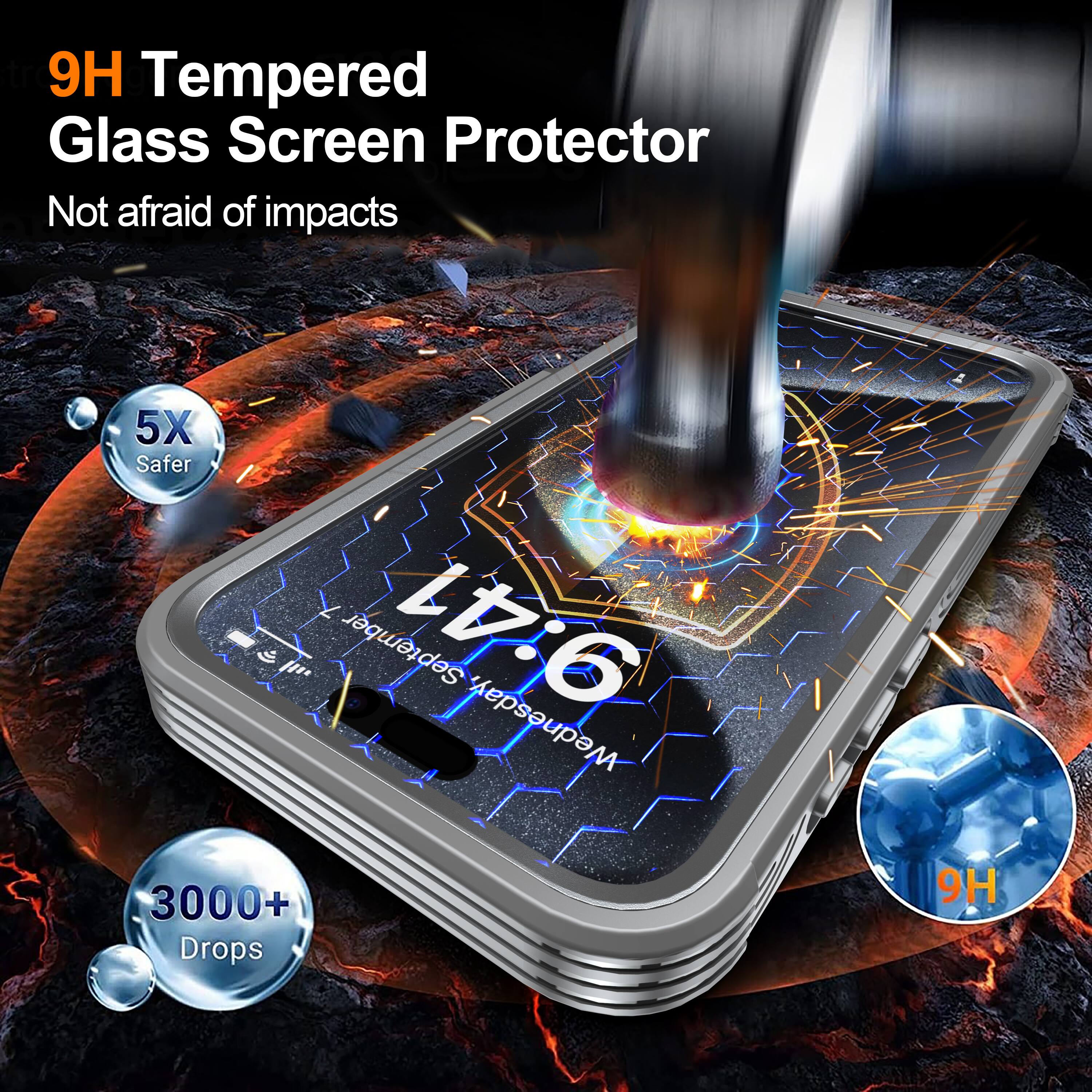 9H Tempered Glass Screen Protector  
Not afraid of impacts  
5X Safer  
3000+ Drops  
9H