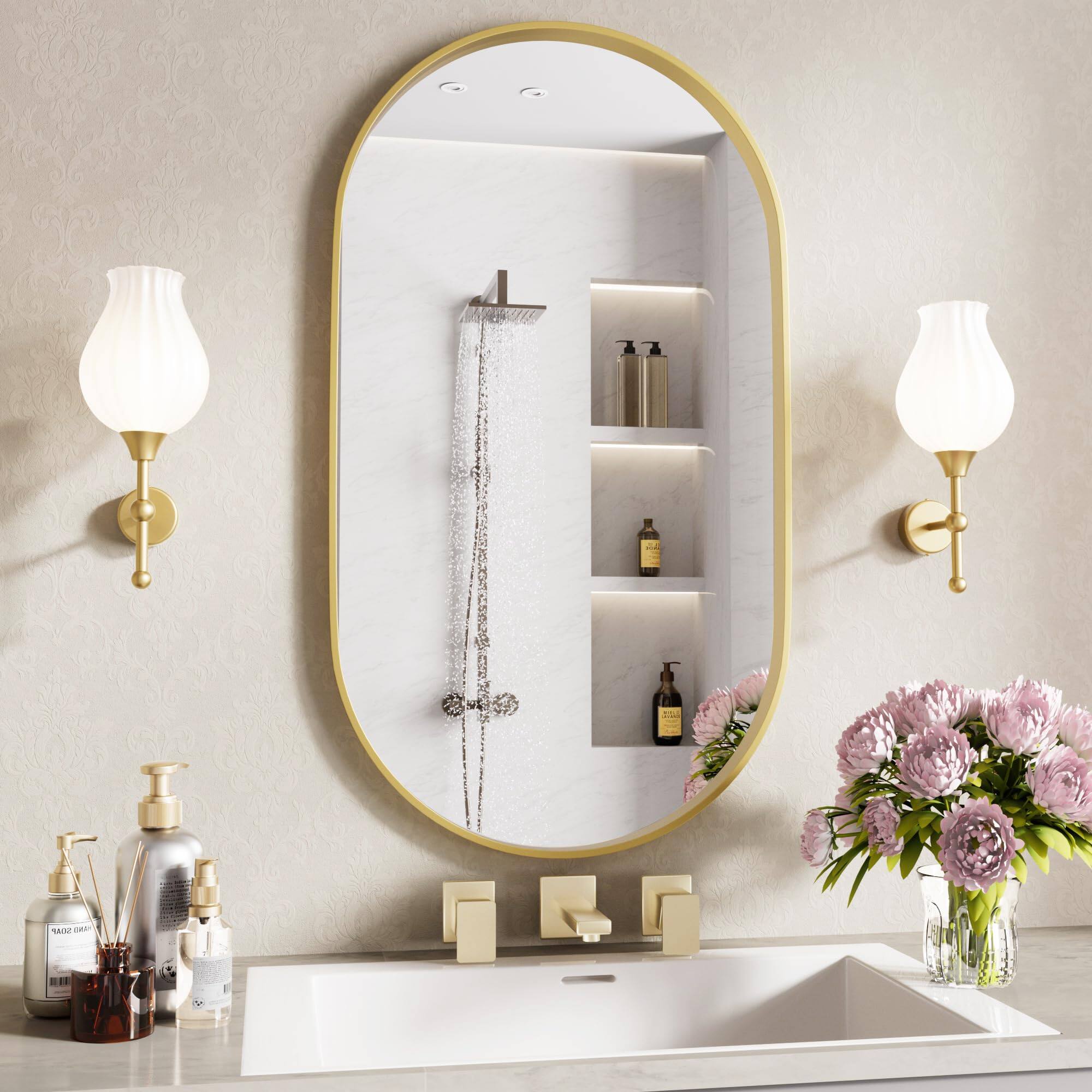 Alt View 1. Dazzling Pops - Oval Bathroom Mirrors Mirror Wall For Bedroom Living Room Entryway - Silver 24"L x 36"W.