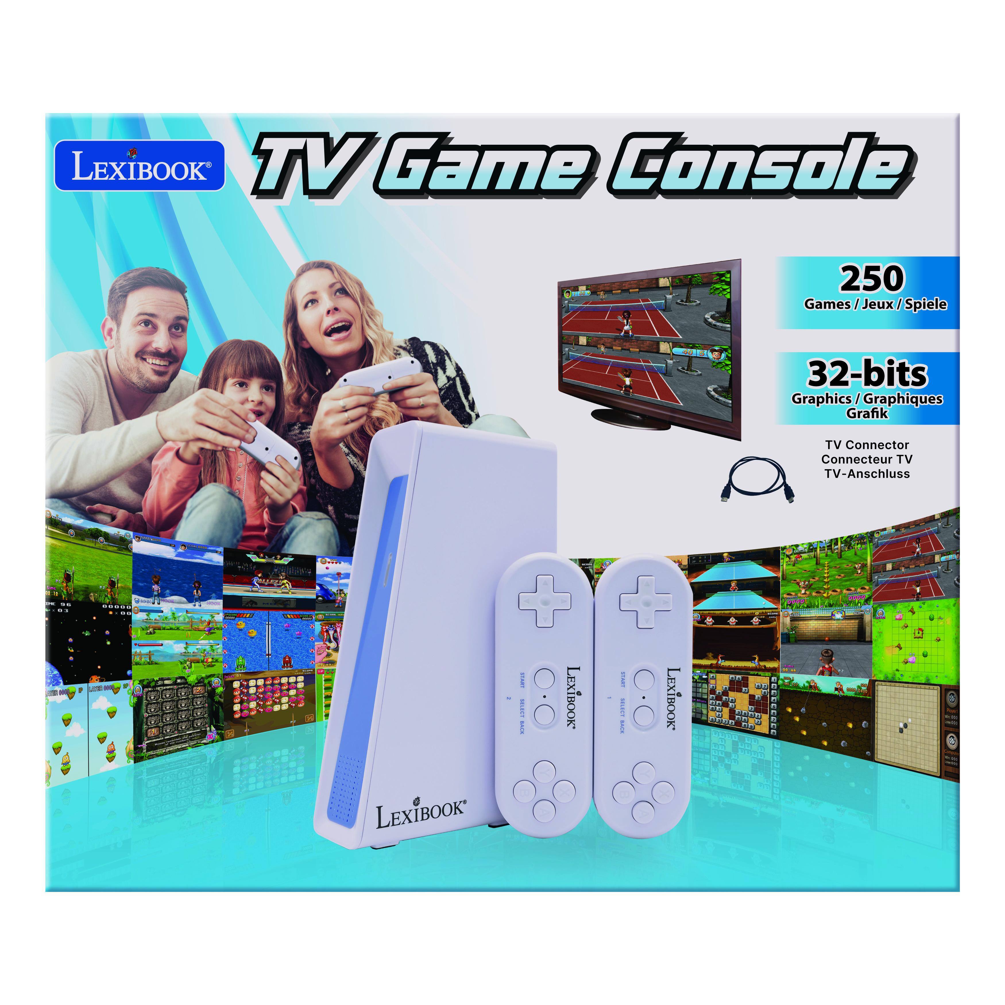 LEXIBOOK TV Game Console  
250 Games / Jeux / Spiele  
32-bits Graphics / Graphiques / Grafik  
TV Connector / Connecteur TV / TV-Anschluss