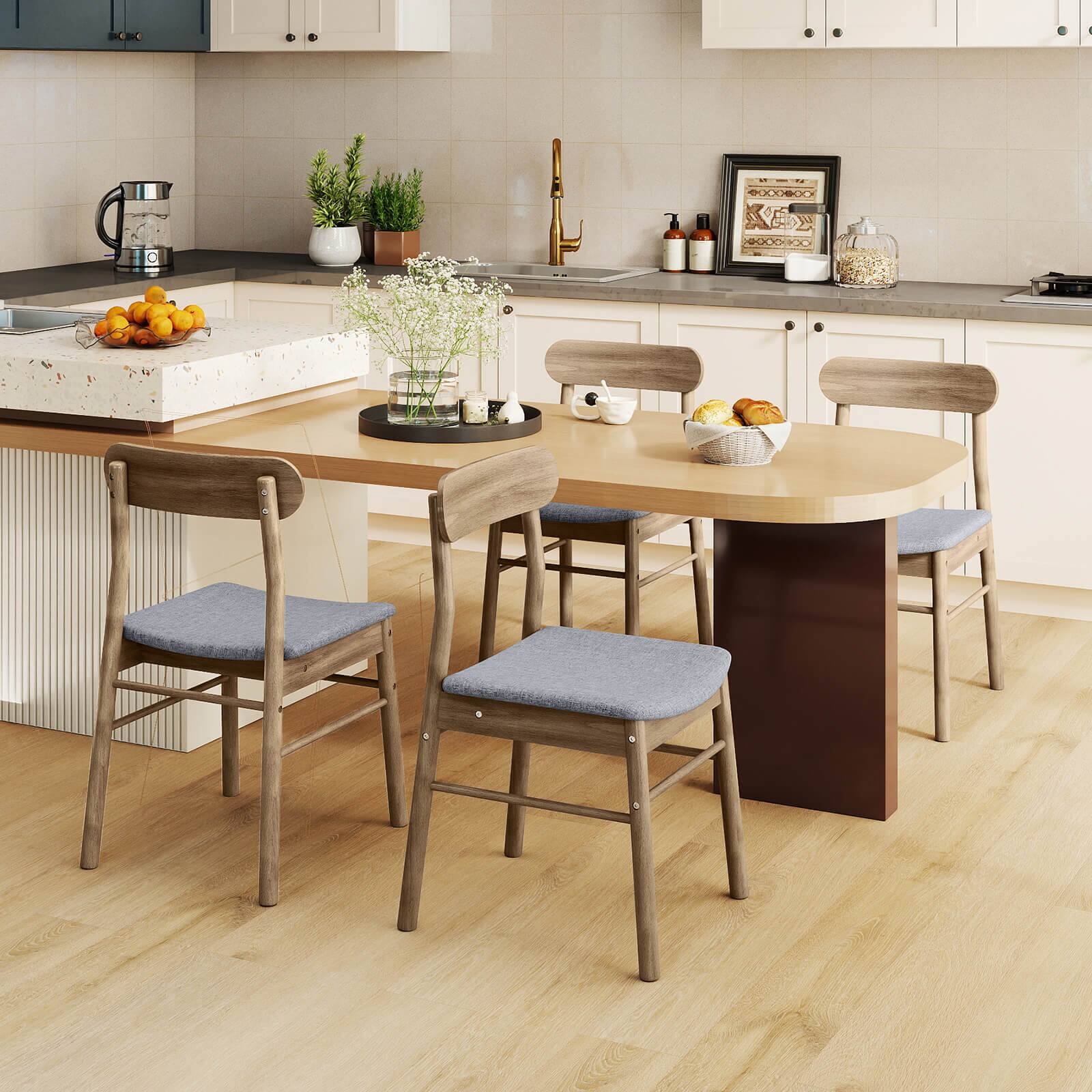 Alt View 3. Costway - Costway 4 PCS Dining Chair Fabric Upholstered Kitchen Armless Chairs with Rubber Wood Frame - Oak+Gray.