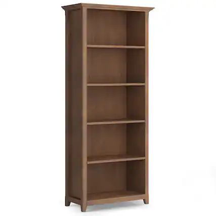 Front. Simpli Home - Amherst 30 inch Wide Solid Wood Transitional 5 Shelf Bookcase in Rustic Natural Aged Brown - Rustic Natural Aged Brown.