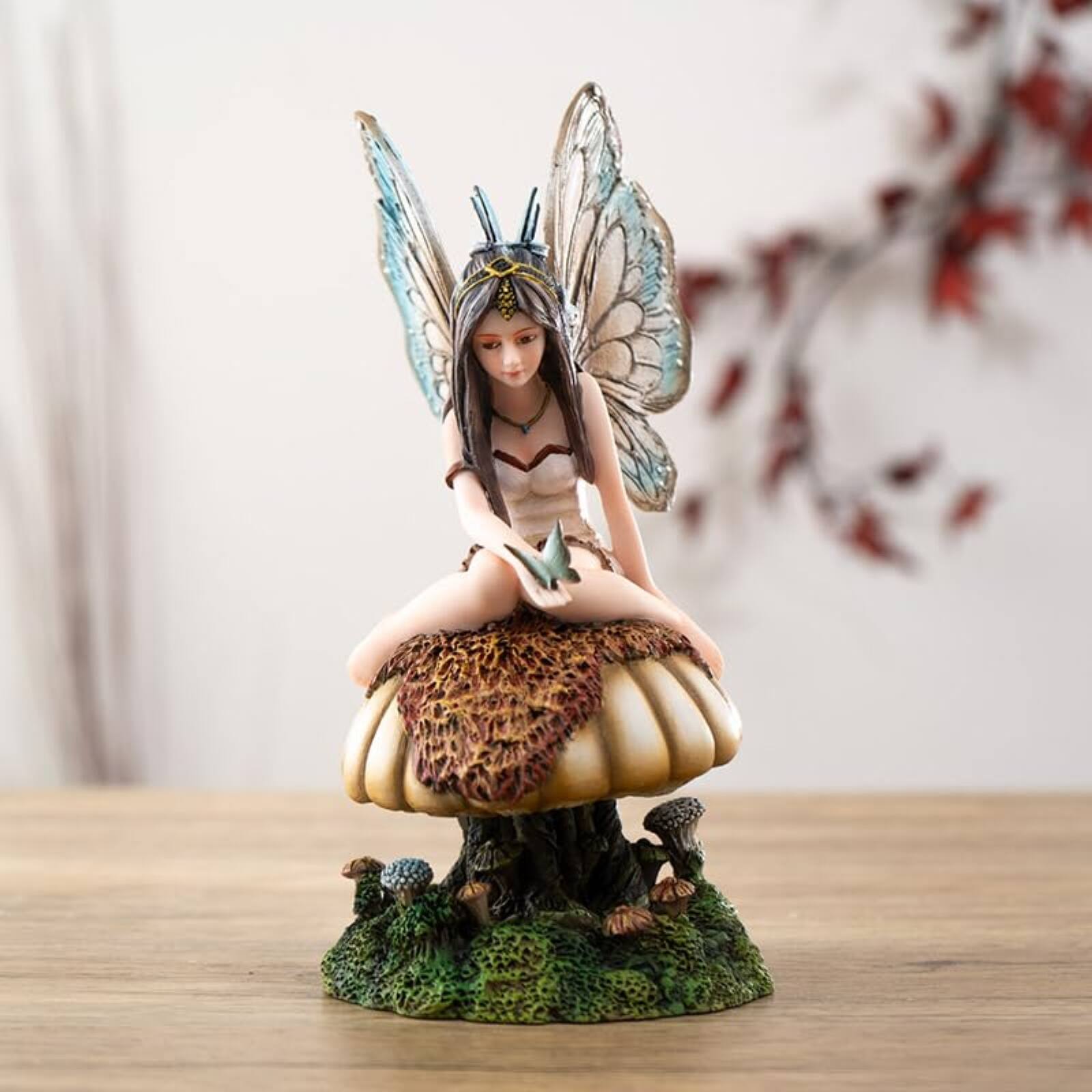 Alt View 2. Pacific Trading - Butterfly Fairy on Mushroom Statue 8.27 inch Fantasy Figurine with Delicate Wings and Butterfly Details.