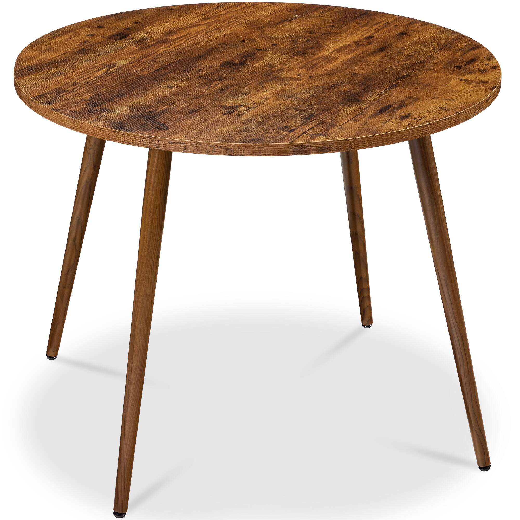 Best Choice Products - Round Mid-Century Modern 35.5in Dining Table, Dinette for Home or Kitchen w/Wood Finish Steel Legs - Brown