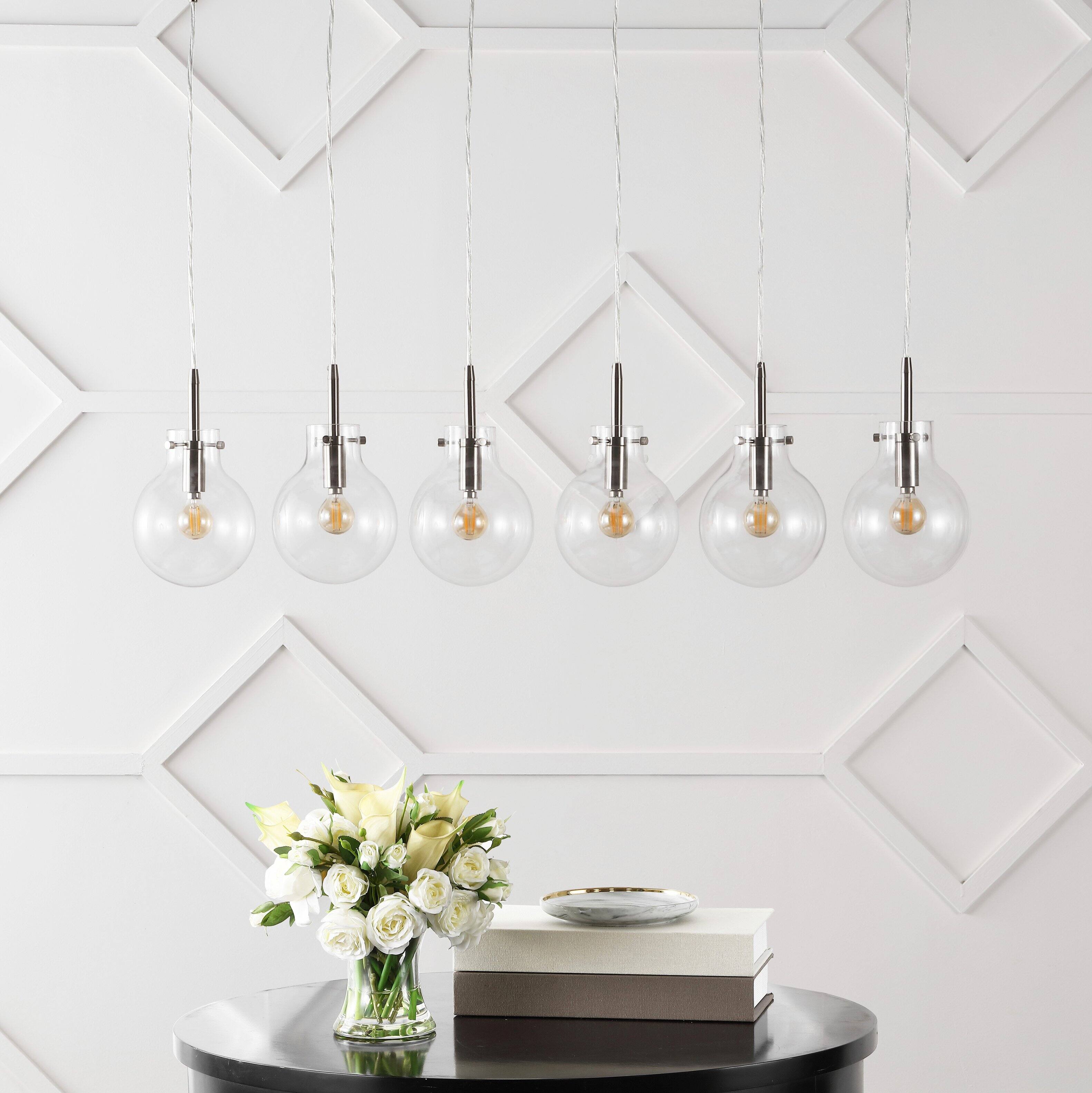 Alt View 4. Jonathan Y - Harlow 40.5" 6-Light Modern Contemporary Round Glass/Iron LED Linear Pendant, Nickel/Clear - Nickel/Clear.