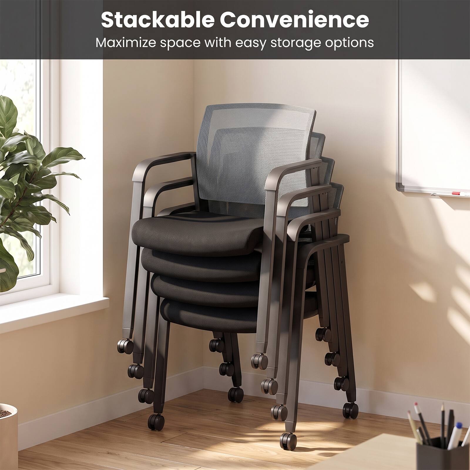 Costway Set of 4 Stackable Conference Room Chairs with Wheels Gray ...