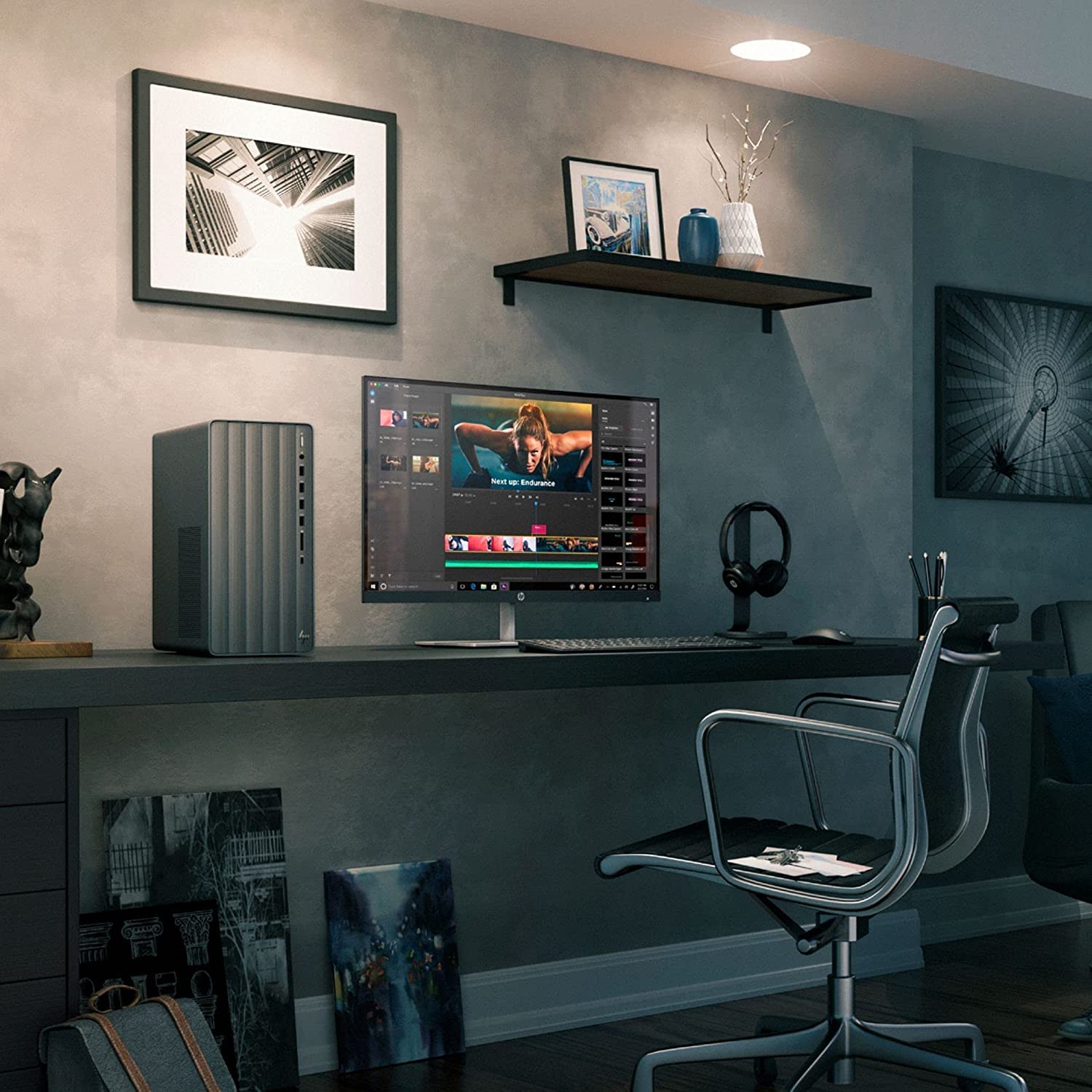 Alt View 2. HP - 2022 Envy Desktop, Intel Core i5-10400, Intel UHD Graphics 630, 16GB RAM, 512GB SSD, Wi-Fi, Bluetooth, USB-C, HDMI - Grey.