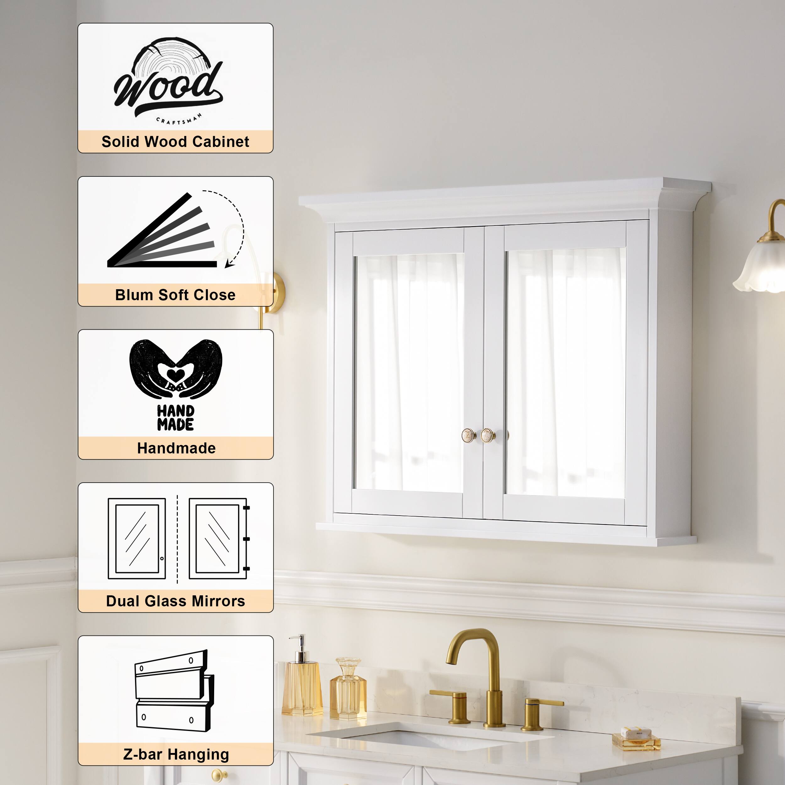 Wood CHAPTSWAD Solid Wood Cabinet Blum Soft Close A HAND MADE Handmade Dual Glass Mirrors Z-bar Hanging
