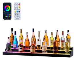 VEVOR - LED Lighted Liquor Bottle Display, 3 Tiers 48 inches, Acrylic Illuminated Home Bar Shelf Display with RF Remote - Black